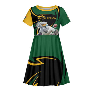Secretary Bird South Africa Cricket Custom Kid Short Sleeve Dress Unique Pattern