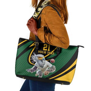 Secretary Bird South Africa Cricket Custom Leather Tote Bag Unique Pattern