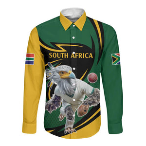 Secretary Bird South Africa Cricket Custom Long Sleeve Button Shirt Unique Pattern
