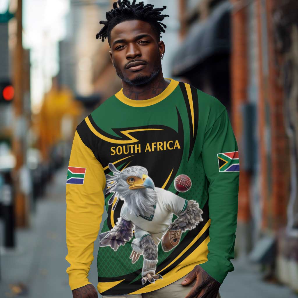 Secretary Bird South Africa Cricket Custom Long Sleeve Shirt Unique Pattern