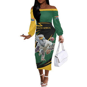 Secretary Bird South Africa Cricket Custom Off The Shoulder Long Sleeve Dress Unique Pattern