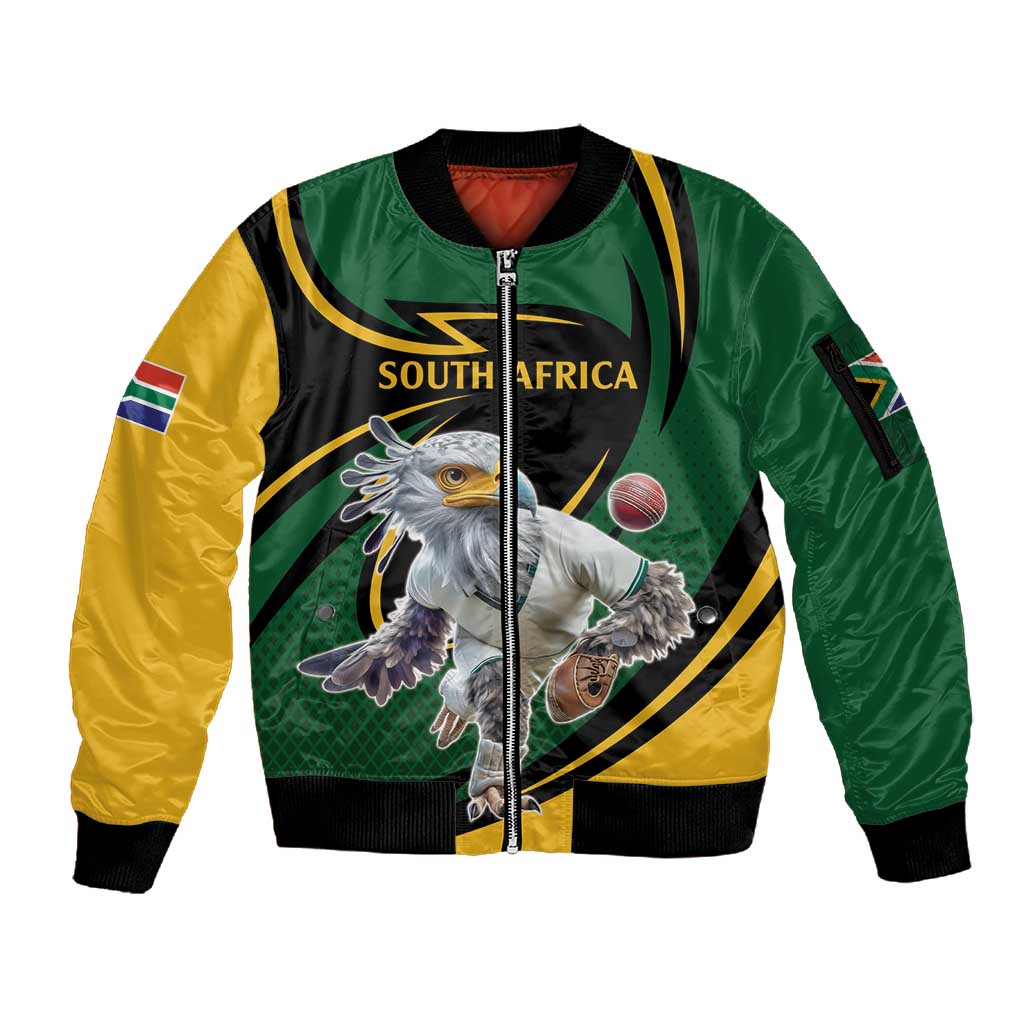 Secretary Bird South Africa Cricket Custom Sleeve Zip Bomber Jacket Unique Pattern