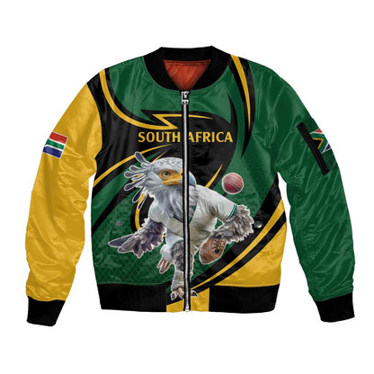 Secretary Bird South Africa Cricket Custom Sleeve Zip Bomber Jacket Unique Pattern