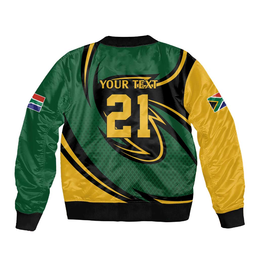 Secretary Bird South Africa Cricket Custom Sleeve Zip Bomber Jacket Unique Pattern