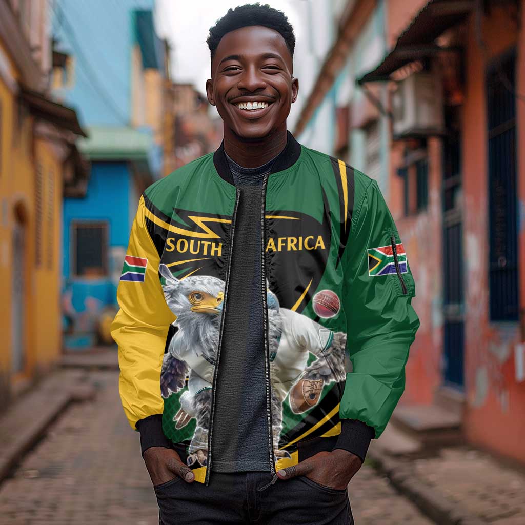 Secretary Bird South Africa Cricket Custom Sleeve Zip Bomber Jacket Unique Pattern