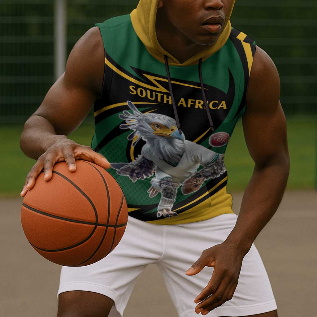Secretary Bird South Africa Cricket Custom Sleeveless Hoodie Unique Pattern - African Pride