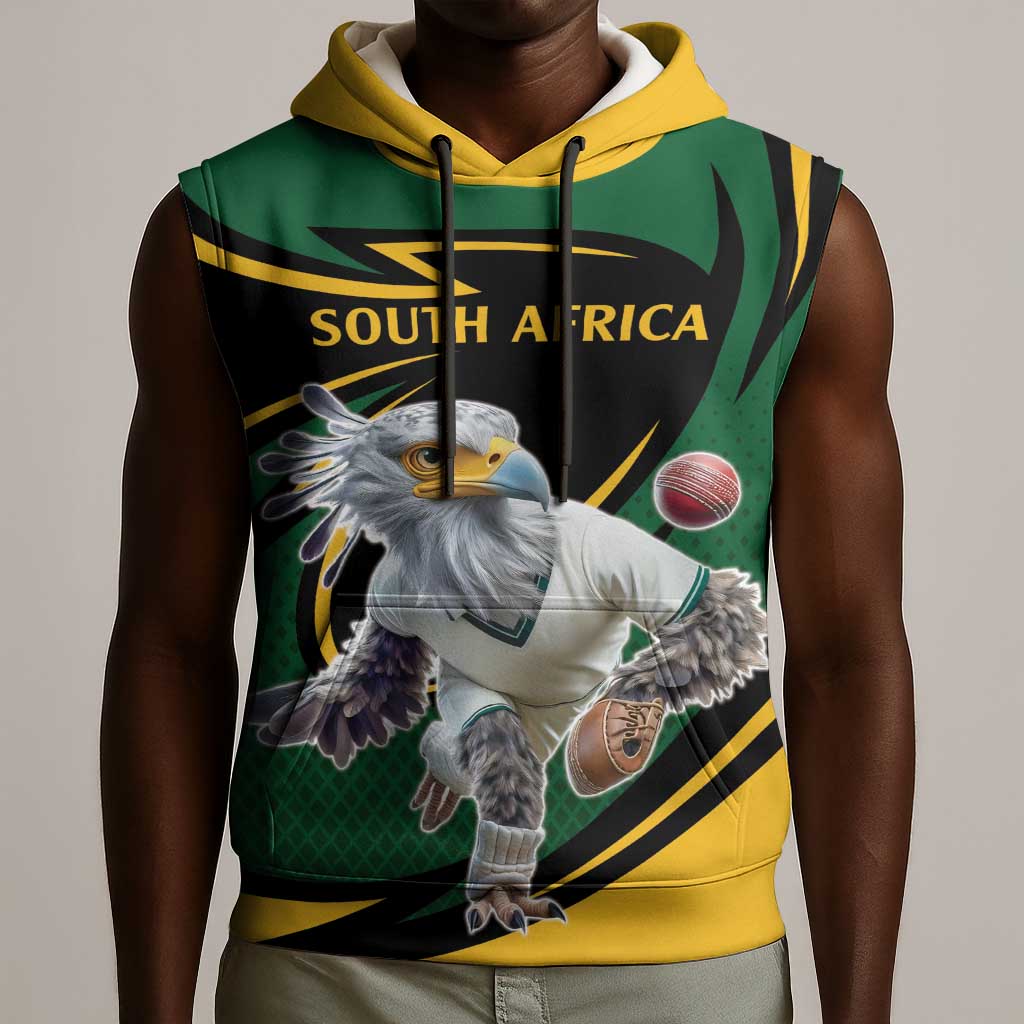 Secretary Bird South Africa Cricket Custom Sleeveless Hoodie Unique Pattern - African Pride