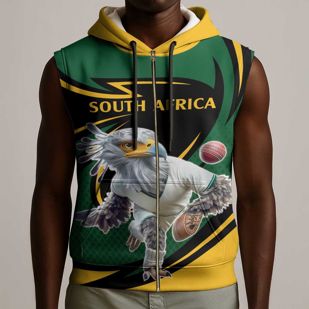 Secretary Bird South Africa Cricket Custom Sleeveless Zip Hoodie Unique Pattern - African Pride