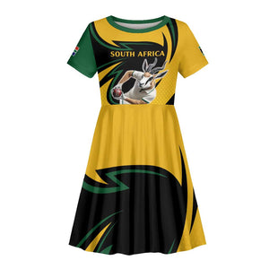 Springbok South Africa Cricket Custom Kid Short Sleeve Dress Unique Pattern