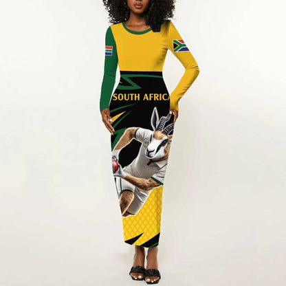 Springbok South Africa Cricket Custom Long Sleeve Bodycon Dress Unique Pattern LT9