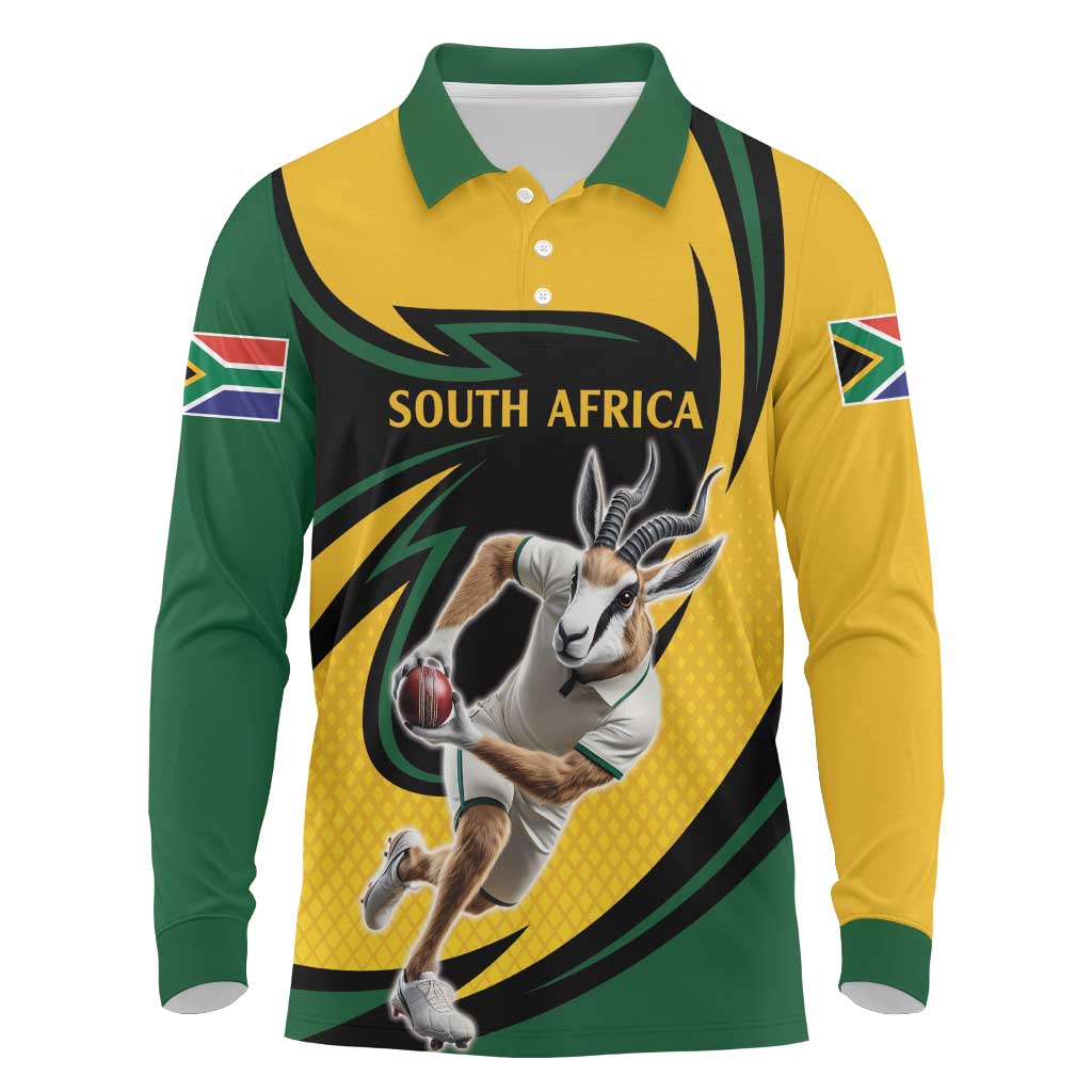 Springbok South Africa Cricket Custom Long Sleeve Polo Shirt Unique Pattern