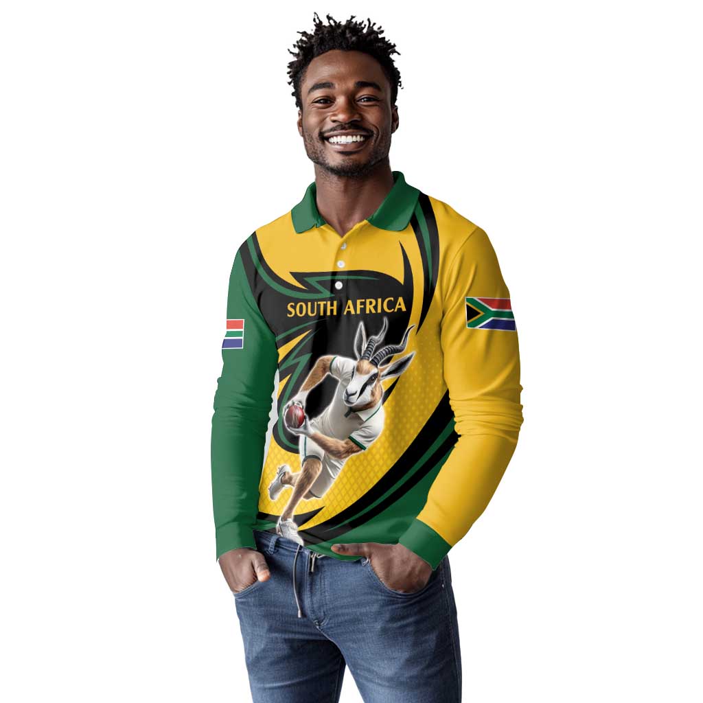 Springbok South Africa Cricket Custom Long Sleeve Polo Shirt Unique Pattern