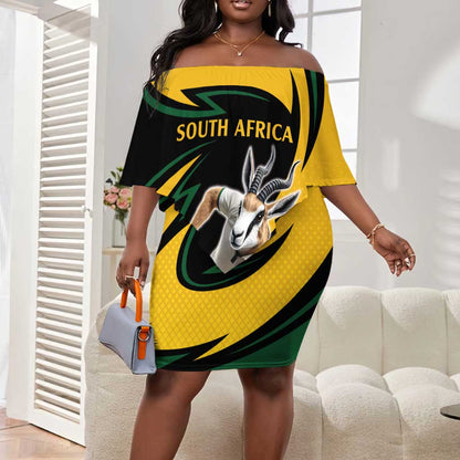Springbok South Africa Cricket Custom Off Shoulder Short Dress Unique Pattern