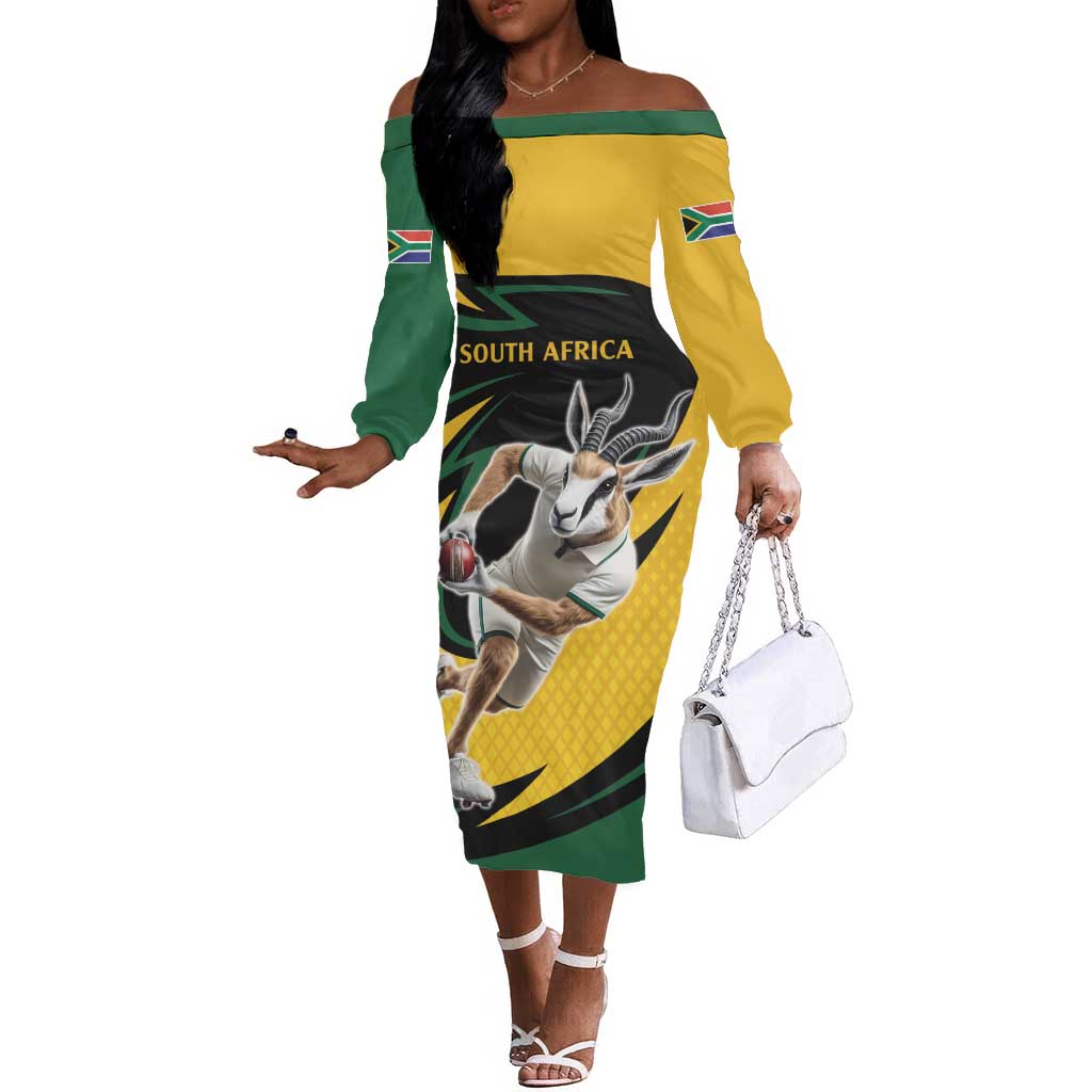 Springbok South Africa Cricket Custom Off The Shoulder Long Sleeve Dress Unique Pattern