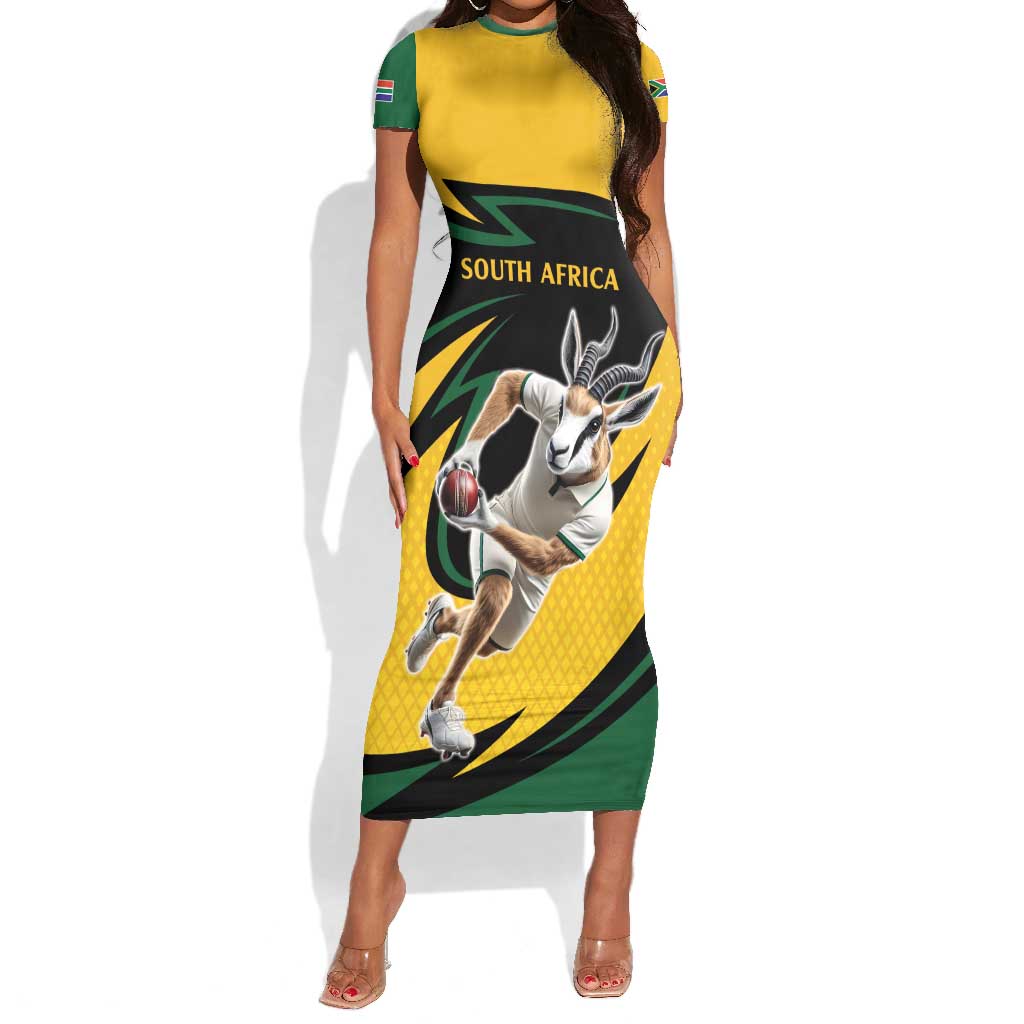 Springbok South Africa Cricket Custom Short Sleeve Bodycon Dress Unique Pattern LT9