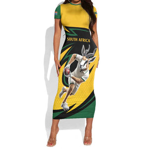 Springbok South Africa Cricket Custom Short Sleeve Bodycon Dress Unique Pattern LT9