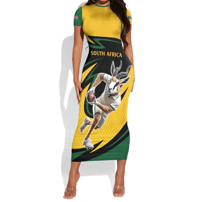 Springbok South Africa Cricket Custom Short Sleeve Bodycon Dress Unique Pattern LT9