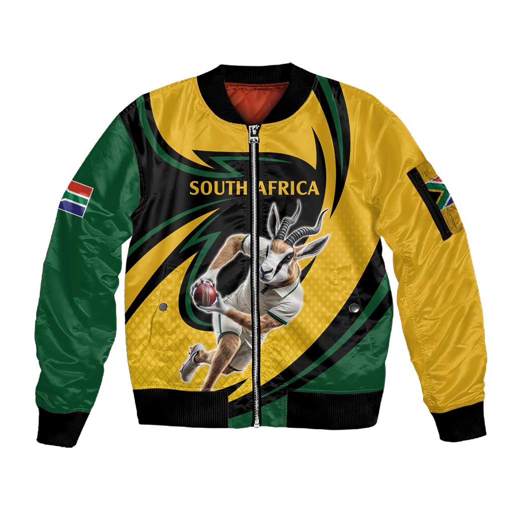 Springbok South Africa Cricket Custom Sleeve Zip Bomber Jacket Unique Pattern