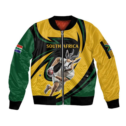Springbok South Africa Cricket Custom Sleeve Zip Bomber Jacket Unique Pattern