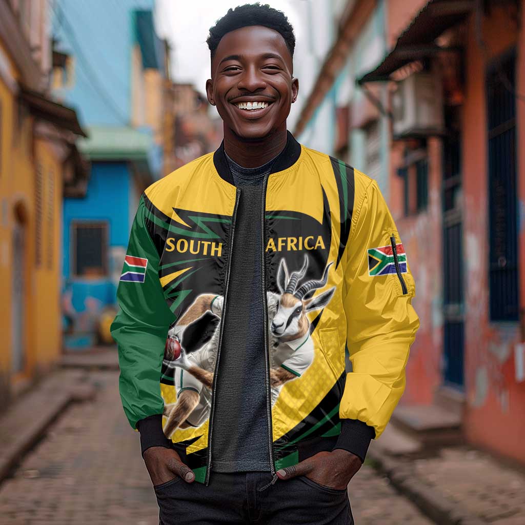 Springbok South Africa Cricket Custom Sleeve Zip Bomber Jacket Unique Pattern
