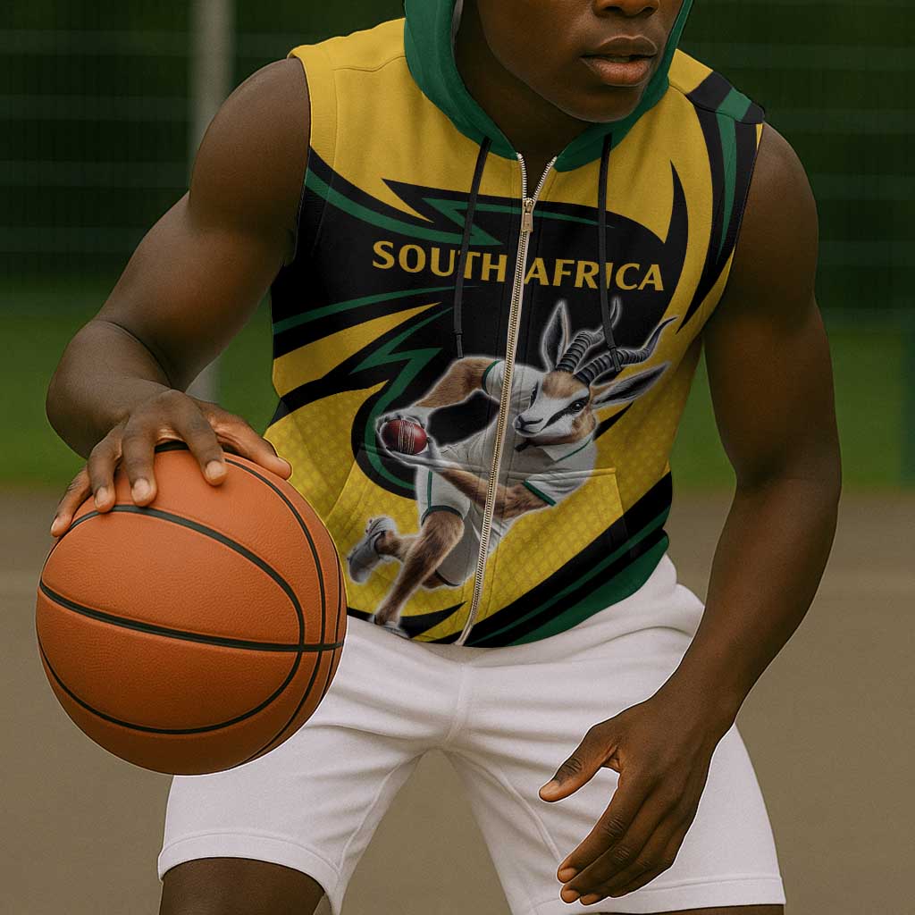 Springbok South Africa Cricket Custom Sleeveless Zip Hoodie Unique Pattern - African Pride
