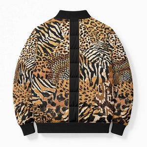 Proud Black Nurse RN Bomber Puffer Jacket African Stethoscope Animal Skins Pattern