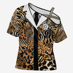 Proud Black Nurse RN Cross Shoulder Shirt African Stethoscope Animal Skins Pattern