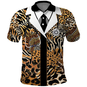 Proud Black Nurse RN Polo Shirt African Stethoscope Animal Skins Pattern