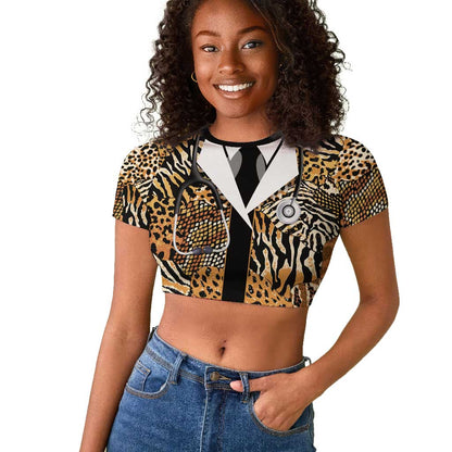 Proud Black Nurse RN Raglan Cropped T shirt African Stethoscope Animal Skins Pattern
