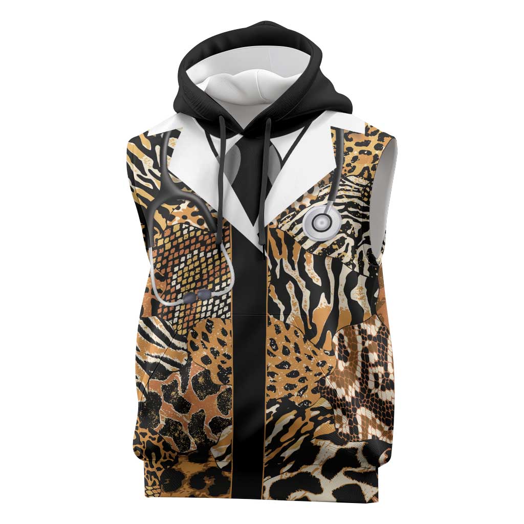 Proud Black Nurse RN Sleeveless Hoodie African Stethoscope Animal Skins Pattern