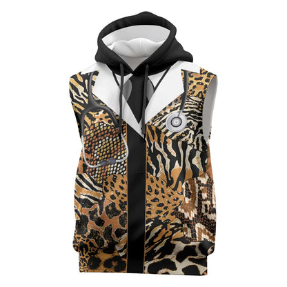 Proud Black Nurse RN Sleeveless Hoodie African Stethoscope Animal Skins Pattern