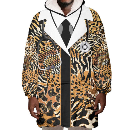 Proud Black Nurse RN Wearable Blanket Hoodie African Stethoscope Animal Skins Pattern