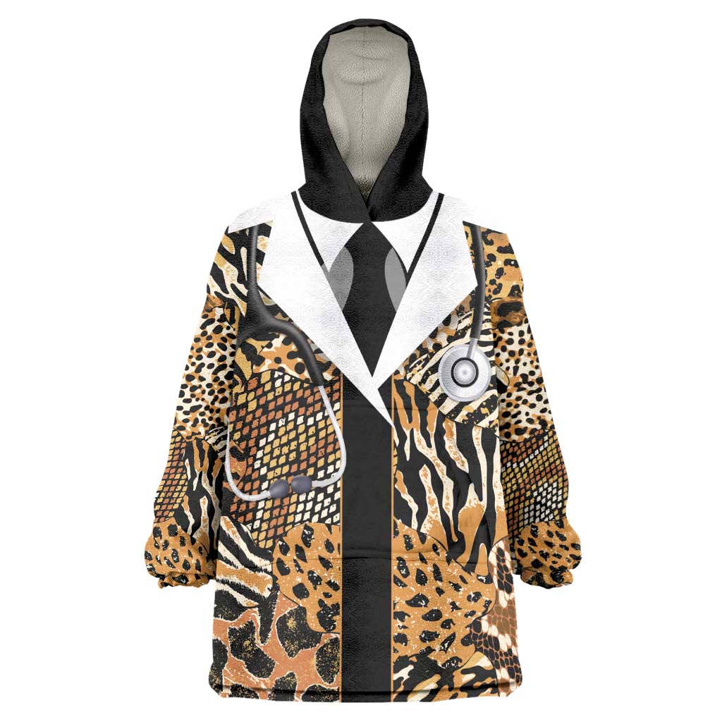 Proud Black Nurse RN Wearable Blanket Hoodie African Stethoscope Animal Skins Pattern