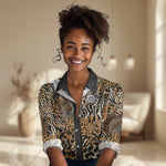 Proud Black Nurse RN Women Casual Shirt African Stethoscope Animal Skins Pattern