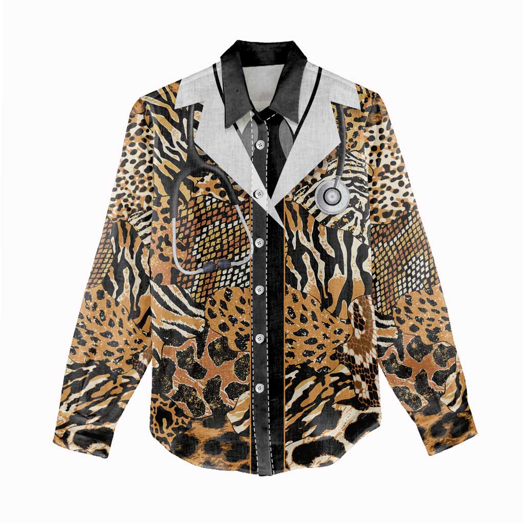 Proud Black Nurse RN Women Casual Shirt African Stethoscope Animal Skins Pattern