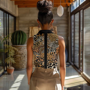 Proud Black Nurse RN Women Sleeveless Polo Shirt African Stethoscope Animal Skins Pattern