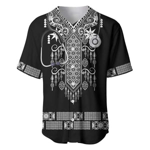Proud Black Nurse RN Baseball Jersey Black African Pattern Stethoscope Dashiki Motif