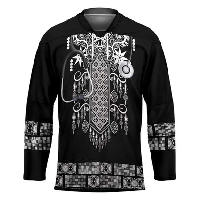 Proud Black Nurse RN Hockey Jersey Black African Pattern Stethoscope Dashiki Motif