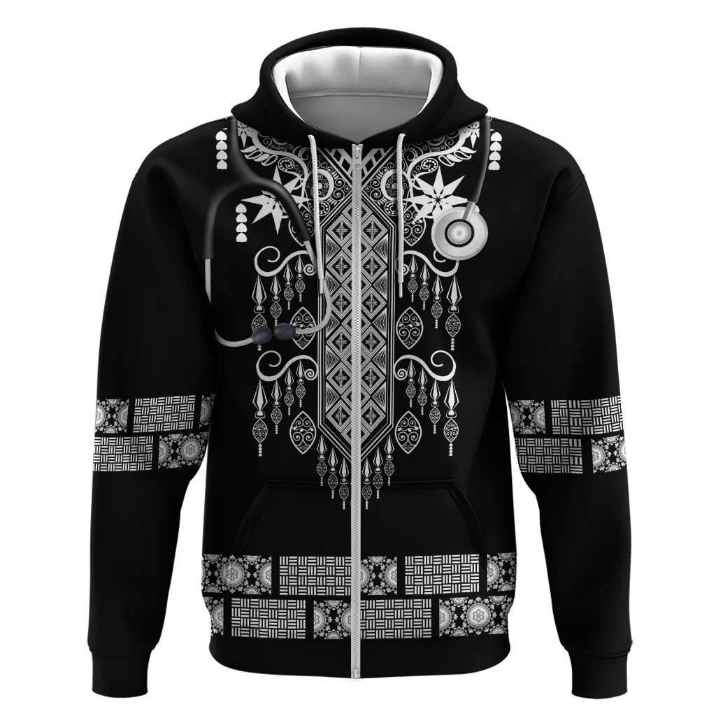 Proud Black Nurse RN Hoodie Black African Pattern Stethoscope Dashiki Motif