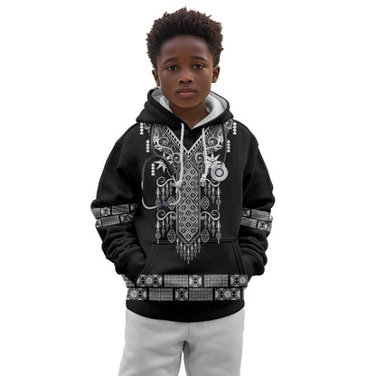 Proud Black Nurse RN Kid Hoodie Black African Pattern Stethoscope Dashiki Motif