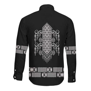 Proud Black Nurse RN Long Sleeve Button Shirt Black African Pattern Stethoscope Dashiki Motif