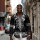 Proud Black Nurse RN Long Sleeve Button Shirt Black African Pattern Stethoscope Dashiki Motif