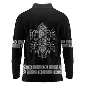 Proud Black Nurse RN Long Sleeve Polo Shirt Black African Pattern Stethoscope Dashiki Motif