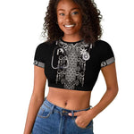 Proud Black Nurse RN Raglan Cropped T shirt Black African Pattern Stethoscope Dashiki Motif
