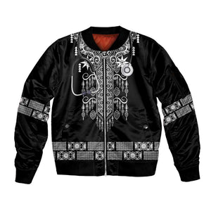 Proud Black Nurse RN Sleeve Zip Bomber Jacket Black African Pattern Stethoscope Dashiki Motif