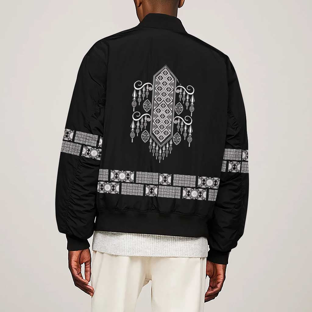 Proud Black Nurse RN Sleeve Zip Bomber Jacket Black African Pattern Stethoscope Dashiki Motif