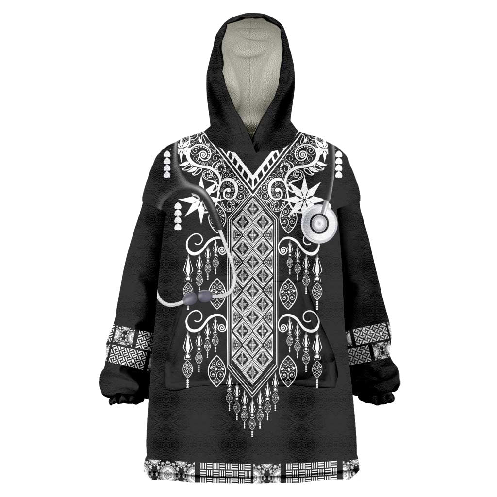 Proud Black Nurse RN Wearable Blanket Hoodie Black African Pattern Stethoscope Dashiki Motif