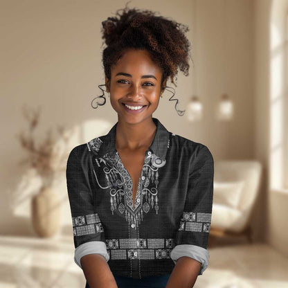 Proud Black Nurse RN Women Casual Shirt Black African Pattern Stethoscope Dashiki Motif