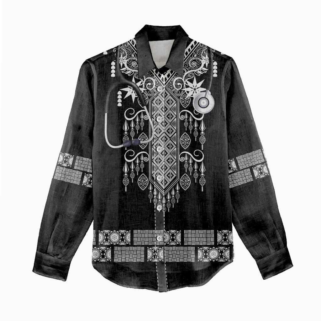 Proud Black Nurse RN Women Casual Shirt Black African Pattern Stethoscope Dashiki Motif