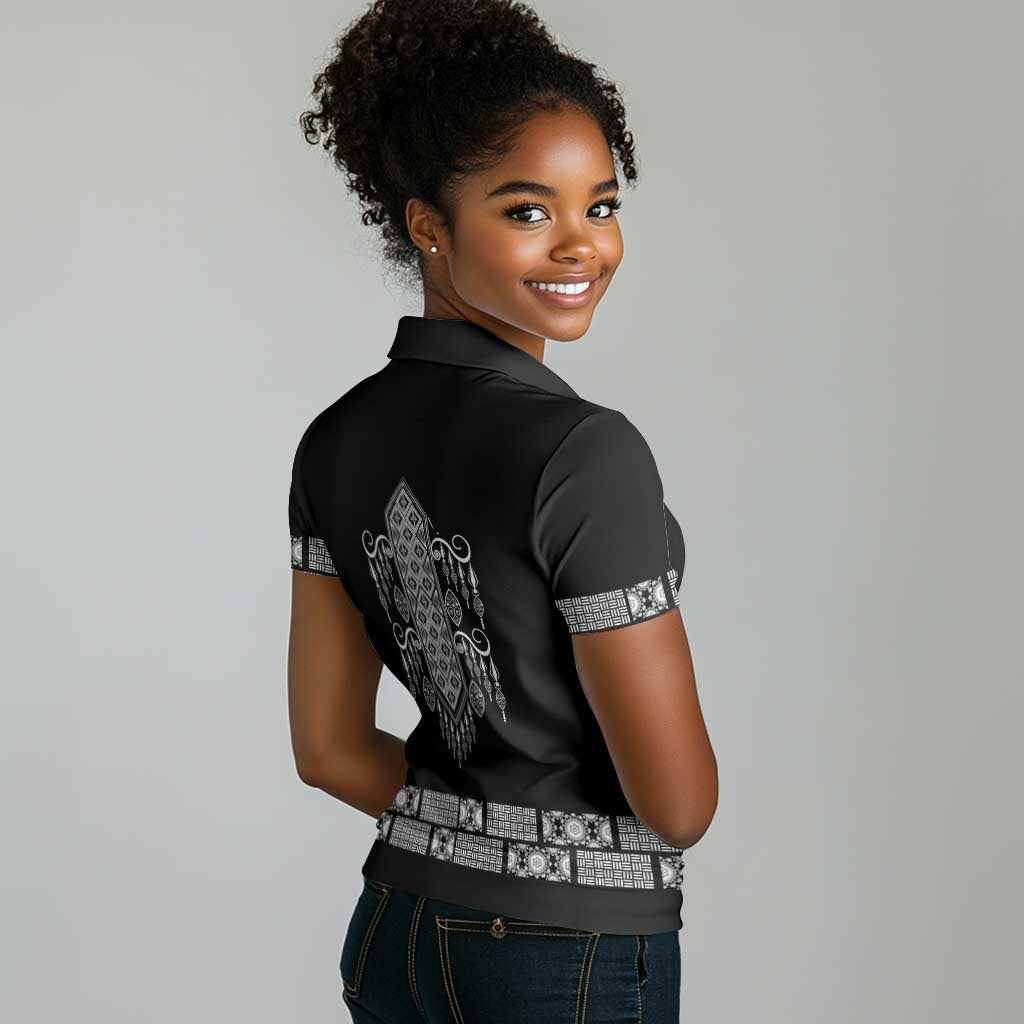 Proud Black Nurse RN Women Polo Shirt Black African Pattern Stethoscope Dashiki Motif